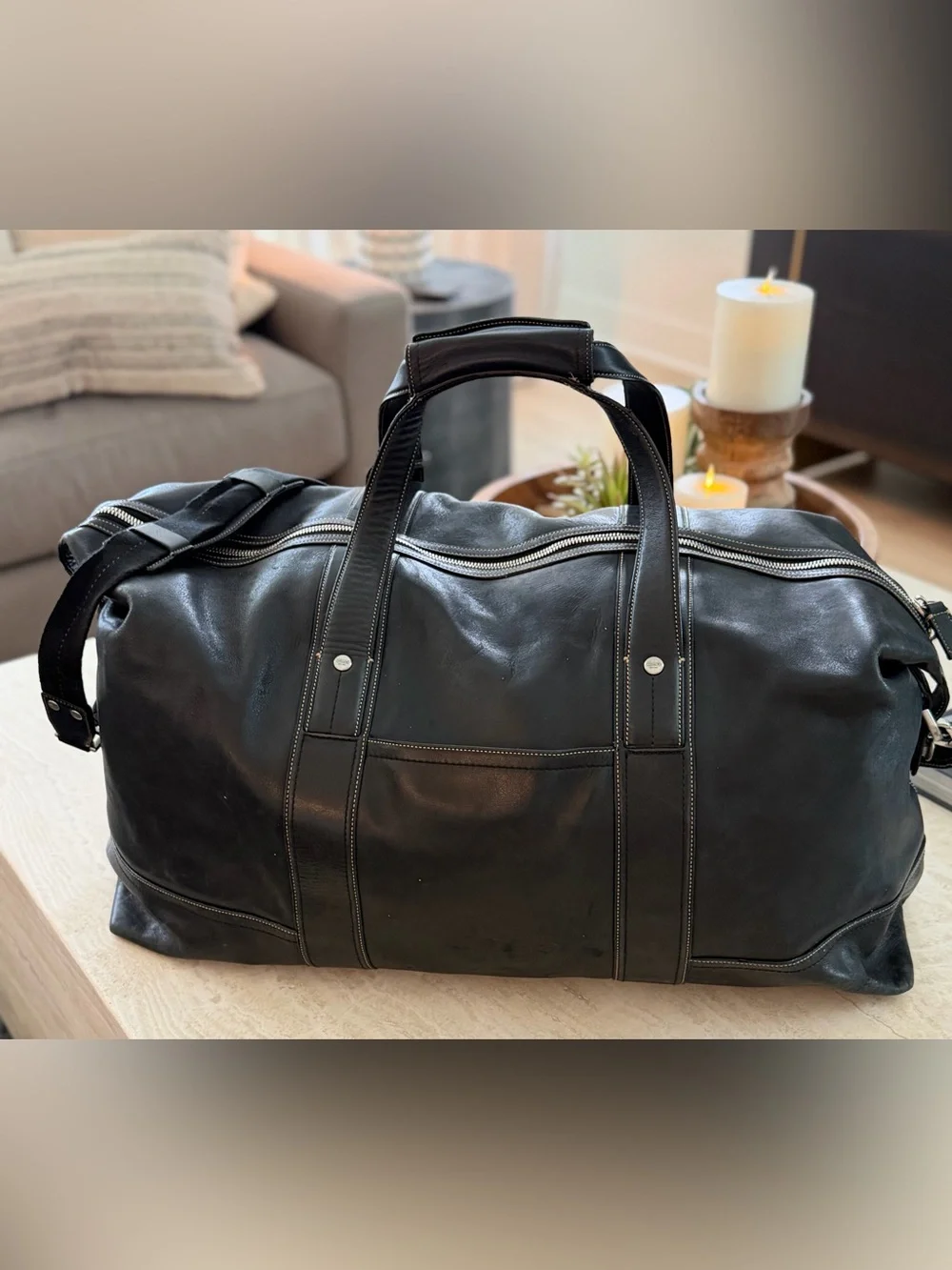 Coach Black Leather Duffel Bag for Men